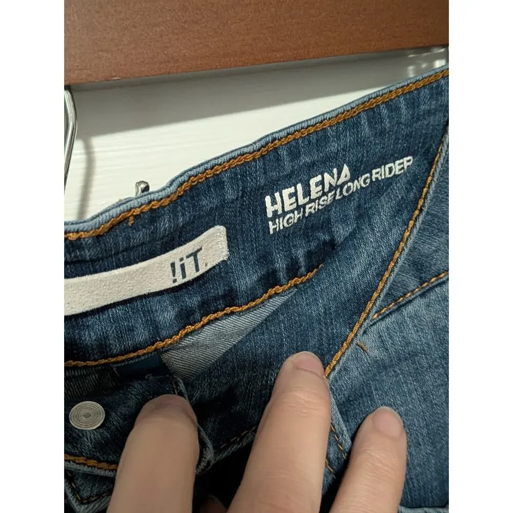 !iT Jeans Helena High Rise Long Rider Bermuda Shorts Sz 6 Medium Wash Denim
